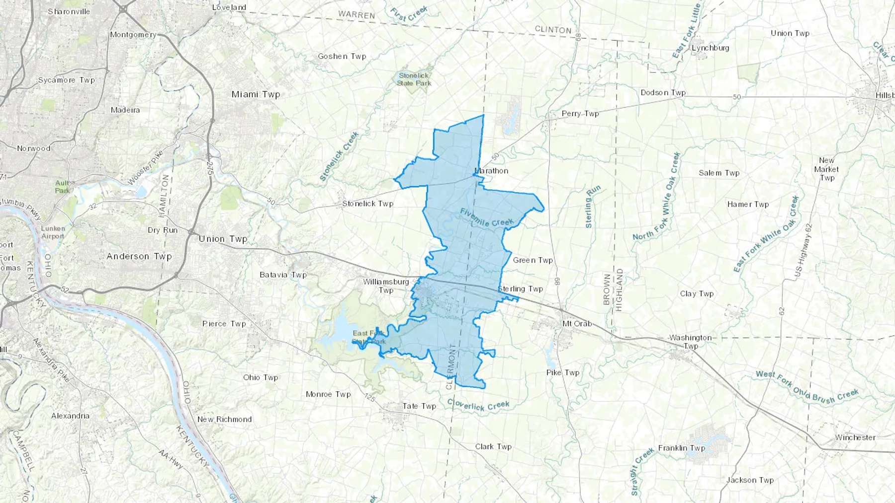 Williamsburg, OH Cash heating Oil delivery map Map of the COD Fuel Oil delivery service area for Williamsburg, OH