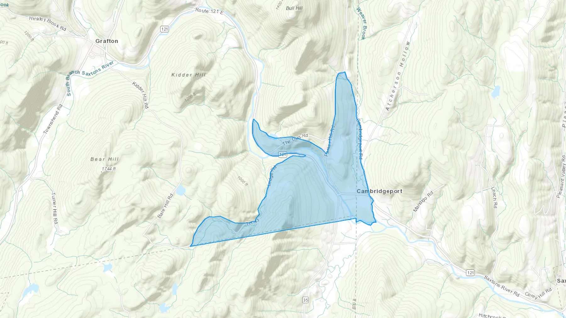 Cambridgeport, VT Cash heating Oil delivery map Map of the COD Fuel Oil delivery service area for Cambridgeport, VT