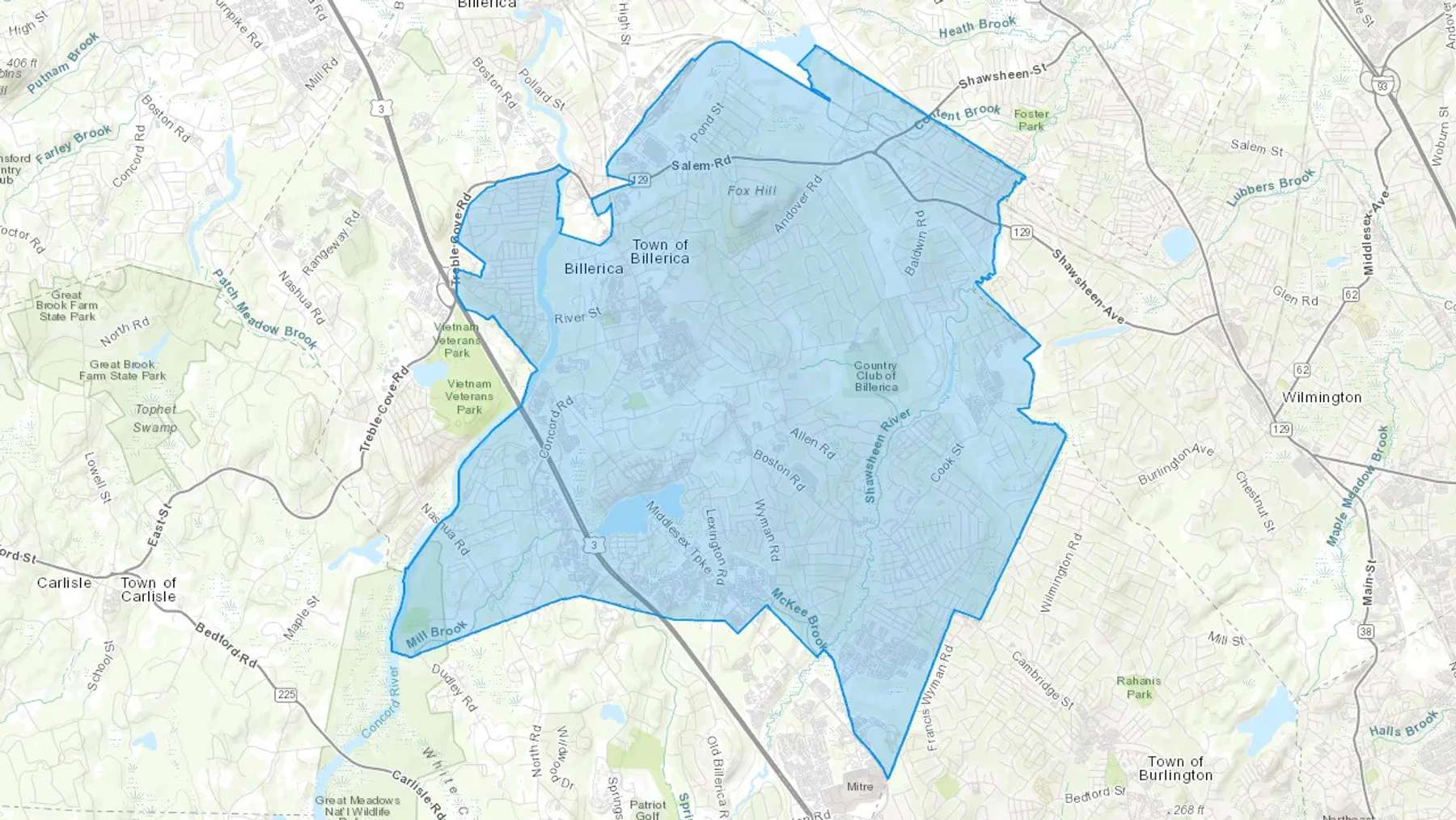 Billerica, MA Cash heating Oil delivery map Map of the COD Fuel Oil delivery service area for Billerica, MA