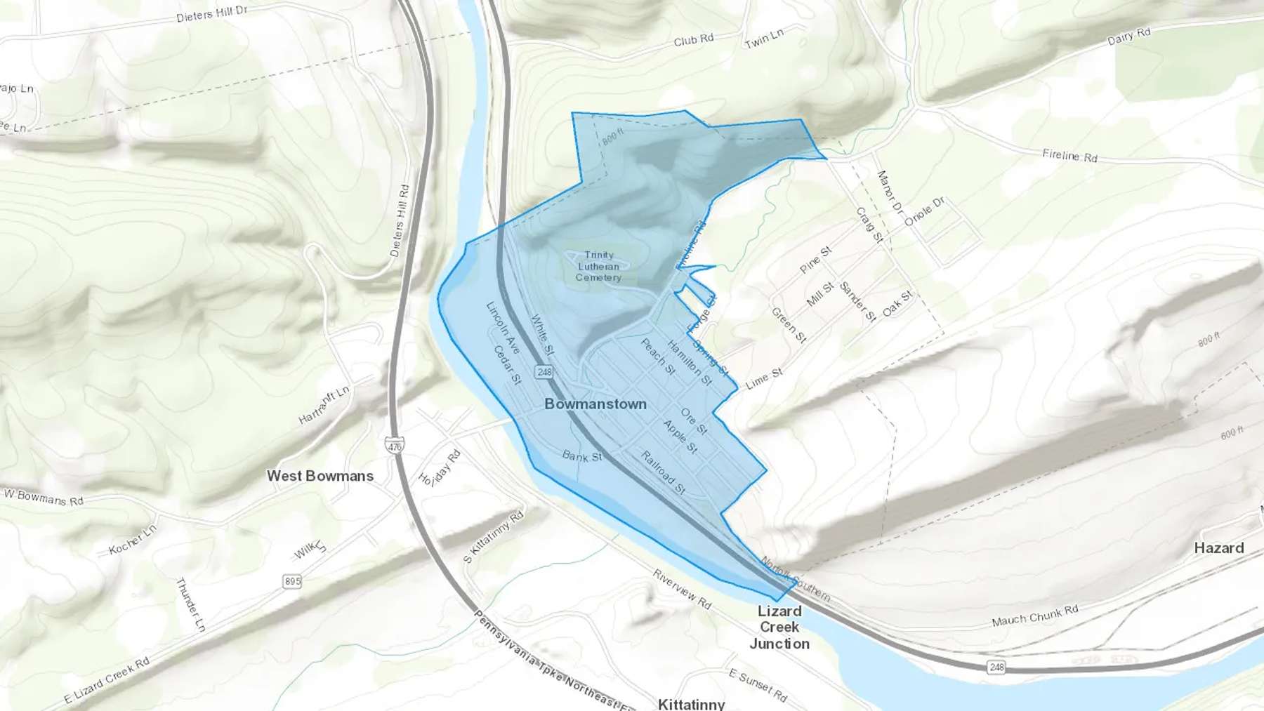 Bowmanstown, PA Cash heating Oil delivery map Map of the COD Fuel Oil delivery service area for Bowmanstown, PA