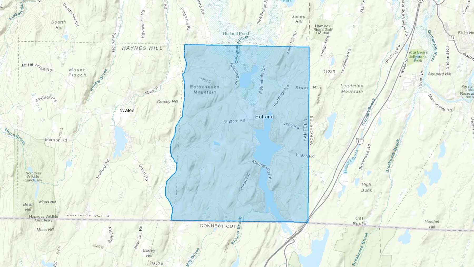 Holland, MA Cash heating Oil delivery map Map of the COD Fuel Oil delivery service area for Holland, MA