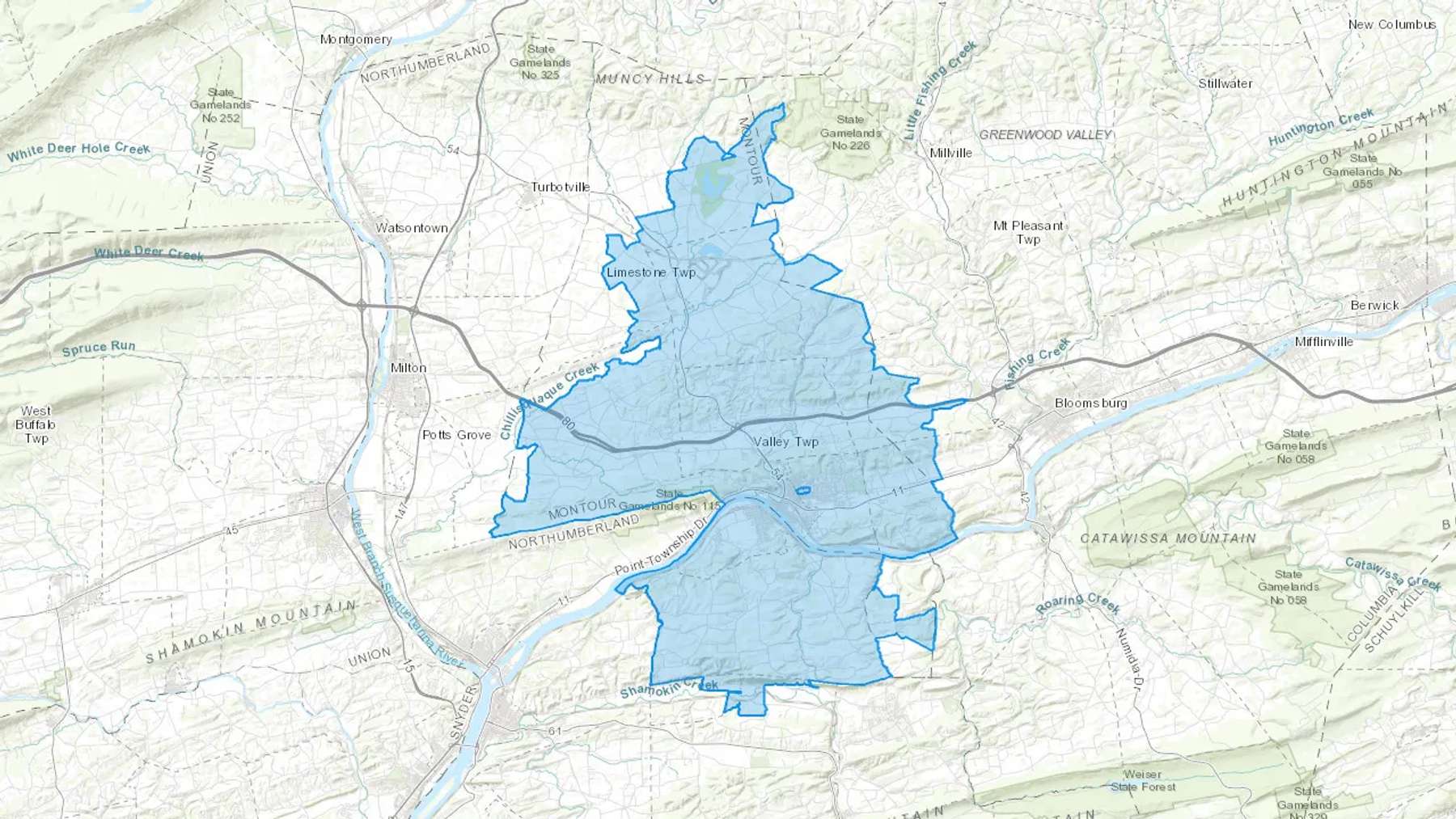 Danville, PA Cash heating Oil delivery map Map of the COD Fuel Oil delivery service area for Danville, PA