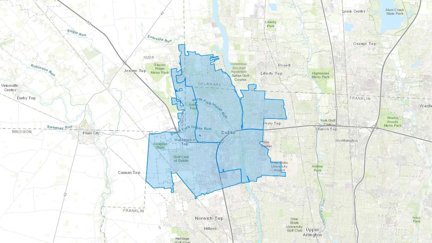 Dublin, OH Cash heating Oil delivery map Map of the COD Fuel Oil delivery service area for Dublin, OH