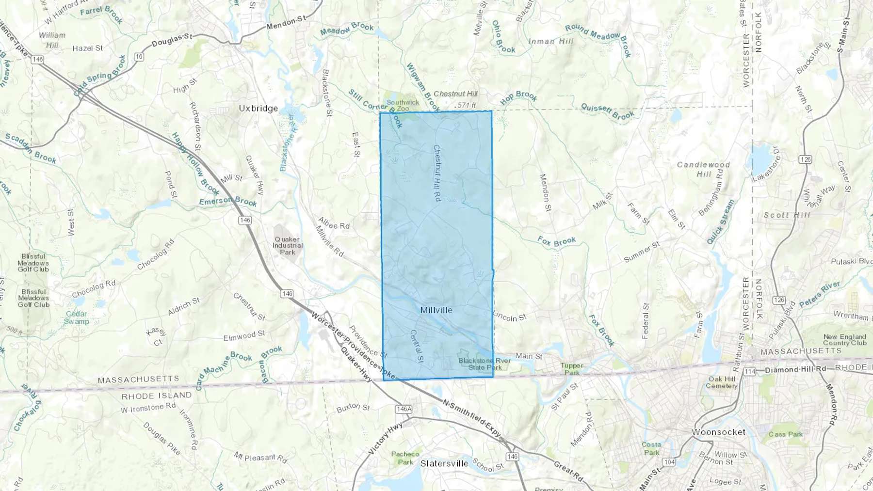 Millville, MA Cash heating Oil delivery map Map of the COD Fuel Oil delivery service area for Millville, MA