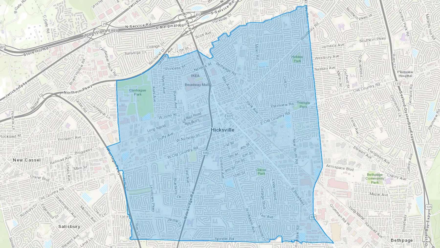 Hicksville, NY Cash heating Oil delivery map Map of the COD Fuel Oil delivery service area for Hicksville, NY