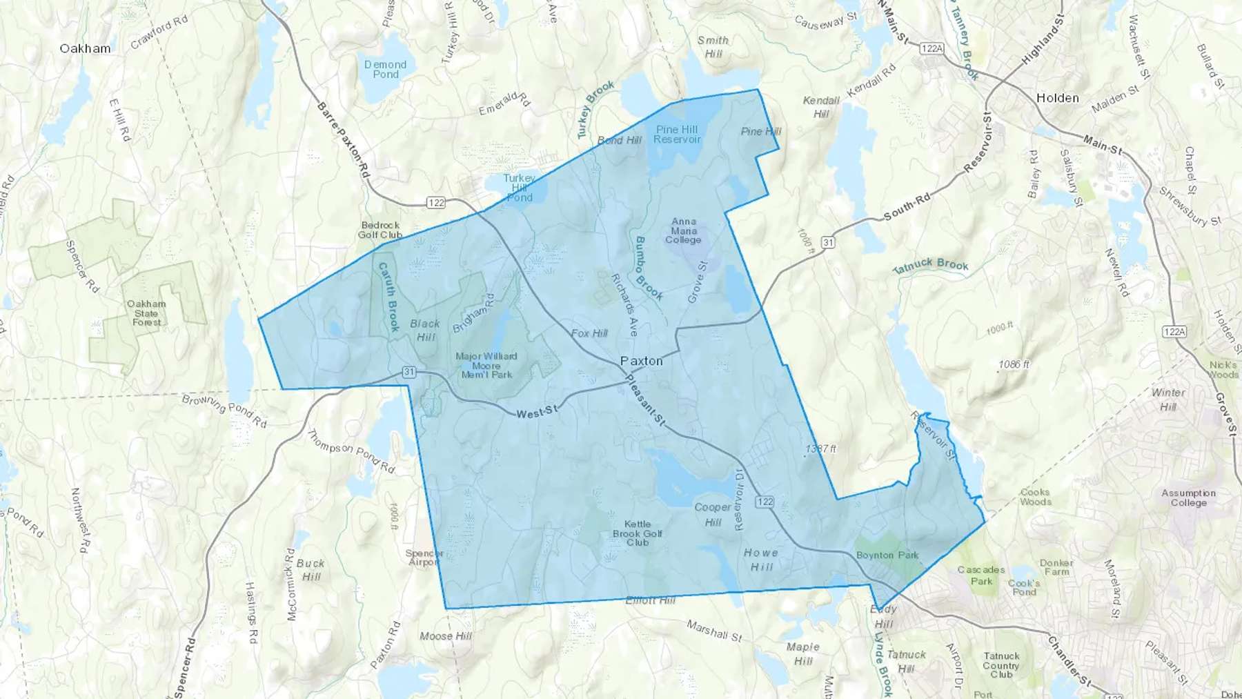 Paxton, MA Cash heating Oil delivery map Map of the COD Fuel Oil delivery service area for Paxton, MA