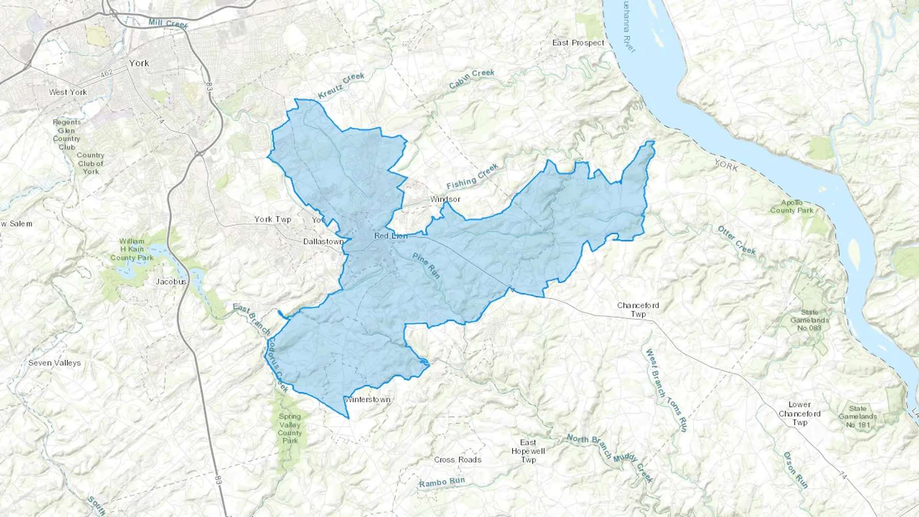 Red Lion, PA Cash heating Oil delivery map Map of the COD Fuel Oil delivery service area for Red Lion, PA