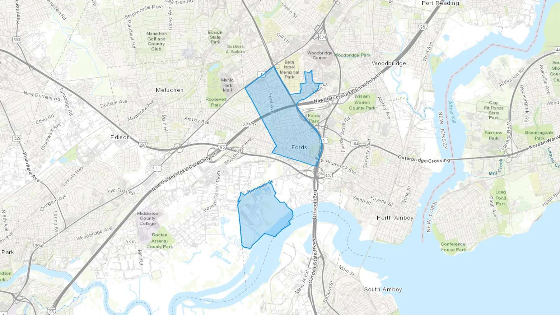 Fords, NJ Cash heating Oil delivery map Map of the COD Fuel Oil delivery service area for Fords, NJ