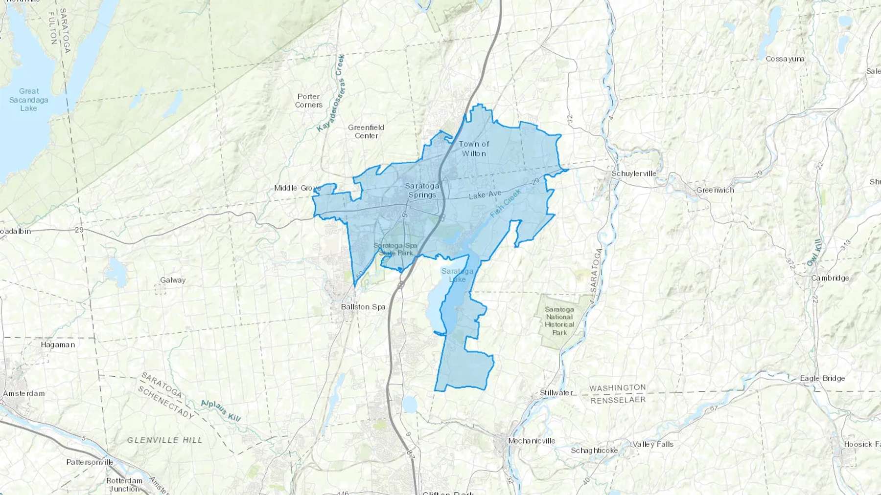 Saratoga Springs, NY Cash heating Oil delivery map Map of the COD Fuel Oil delivery service area for Saratoga Springs, NY