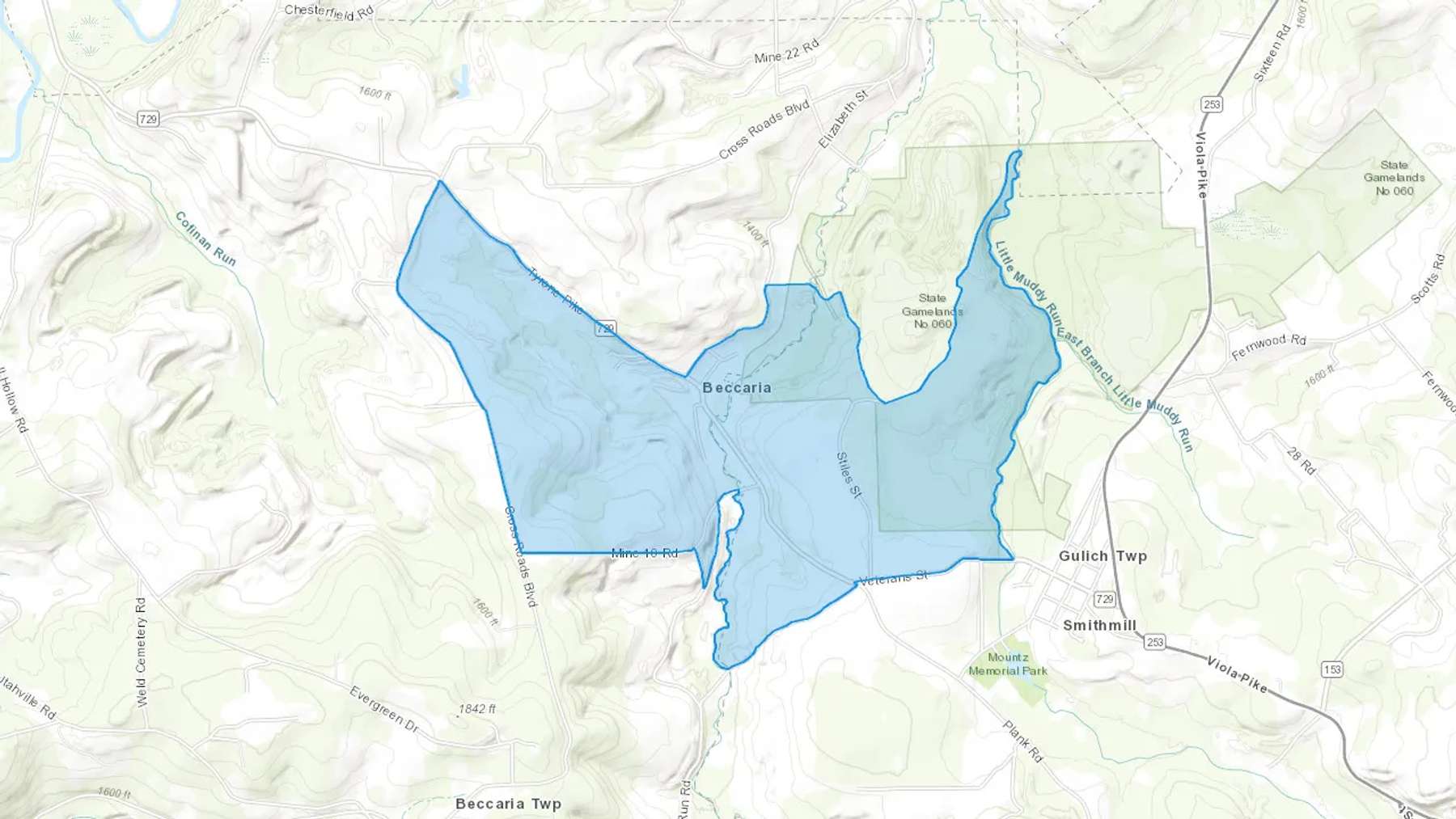 Beccaria, PA Cash heating Oil delivery map Map of the COD Fuel Oil delivery service area for Beccaria, PA