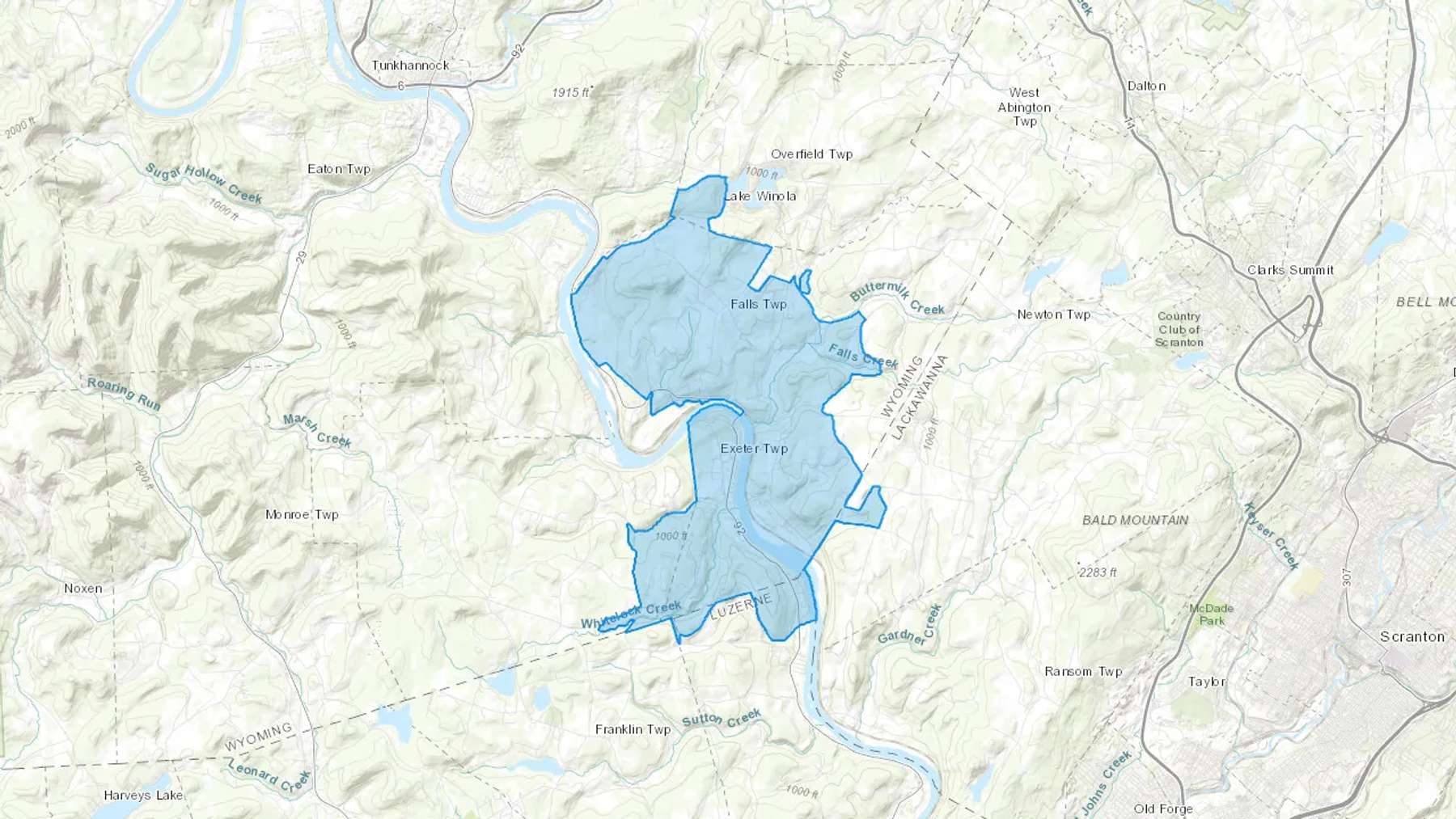 Falls, PA Cash heating Oil delivery map Map of the COD Fuel Oil delivery service area for Falls, PA