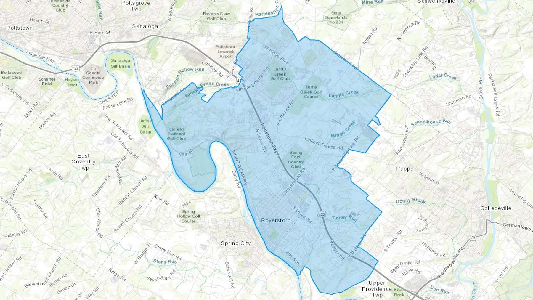 Royersford, PA Cash heating Oil delivery map Map of the COD Fuel Oil delivery service area for Royersford, PA