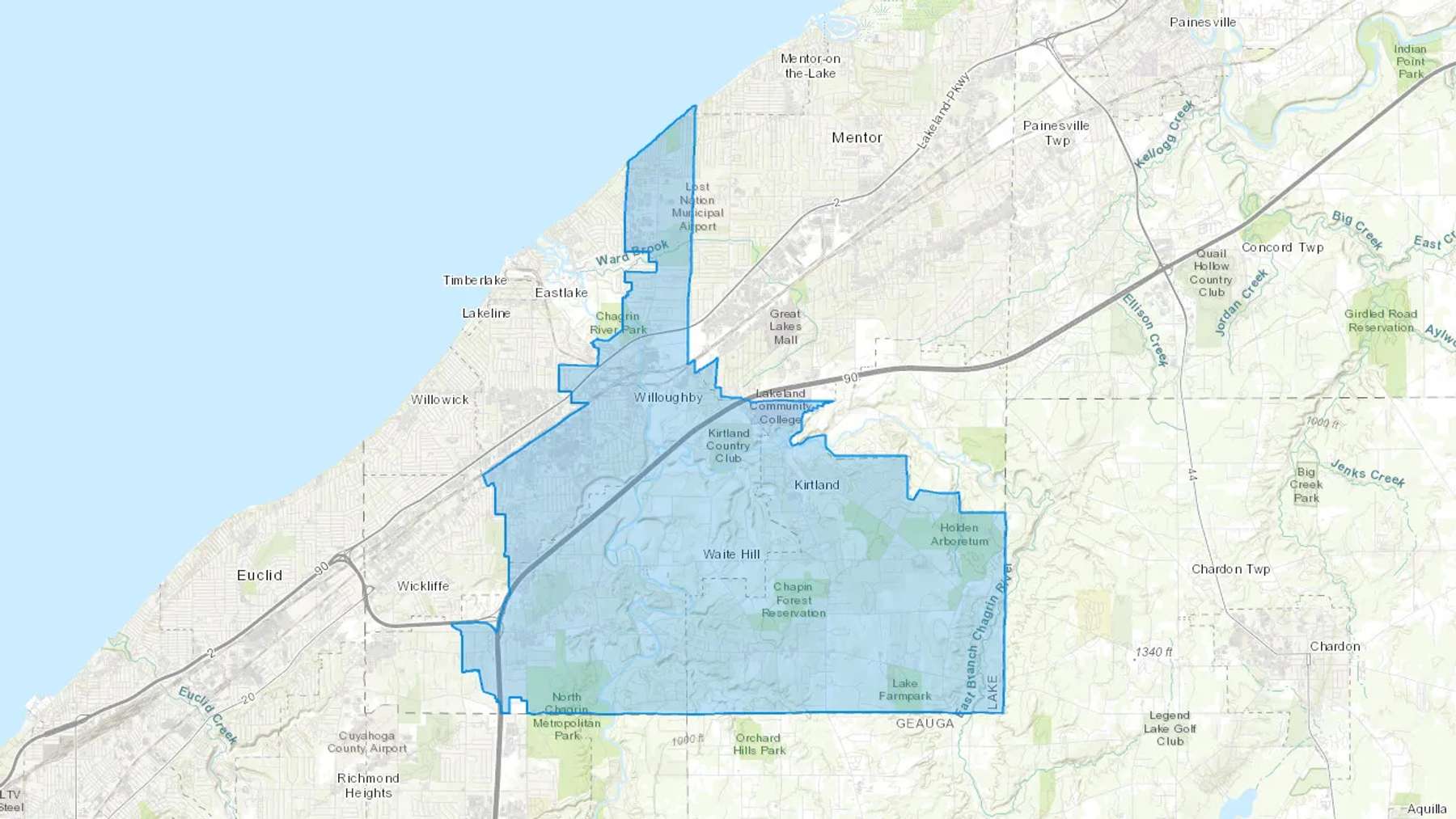 Willoughby, OH Cash heating Oil delivery map Map of the COD Fuel Oil delivery service area for Willoughby, OH