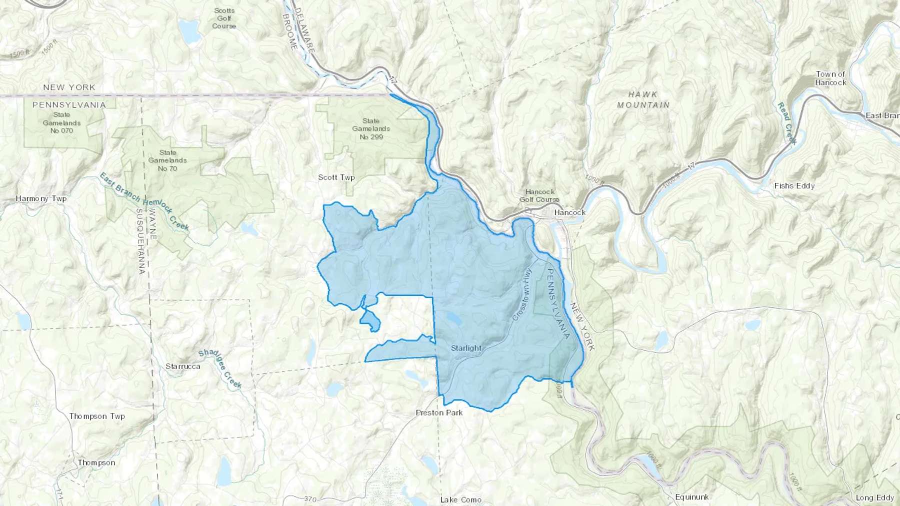 Starlight, PA Cash heating Oil delivery map Map of the COD Fuel Oil delivery service area for Starlight, PA