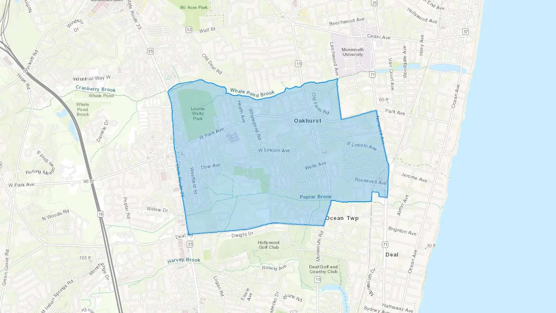 Oakhurst, NJ Cash heating Oil delivery map Map of the COD Fuel Oil delivery service area for Oakhurst, NJ