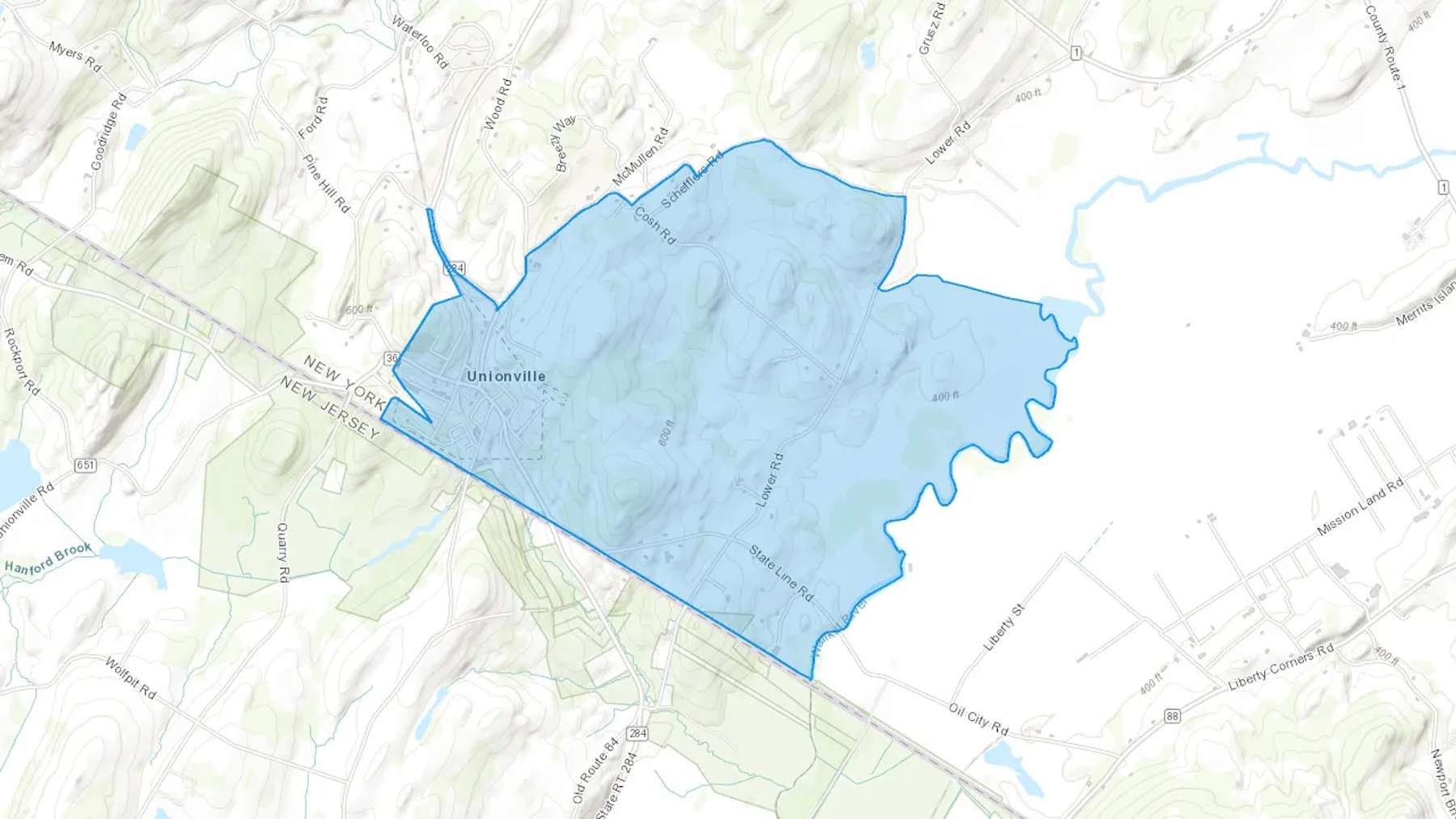 Unionville, NY Cash heating Oil delivery map Map of the COD Fuel Oil delivery service area for Unionville, NY