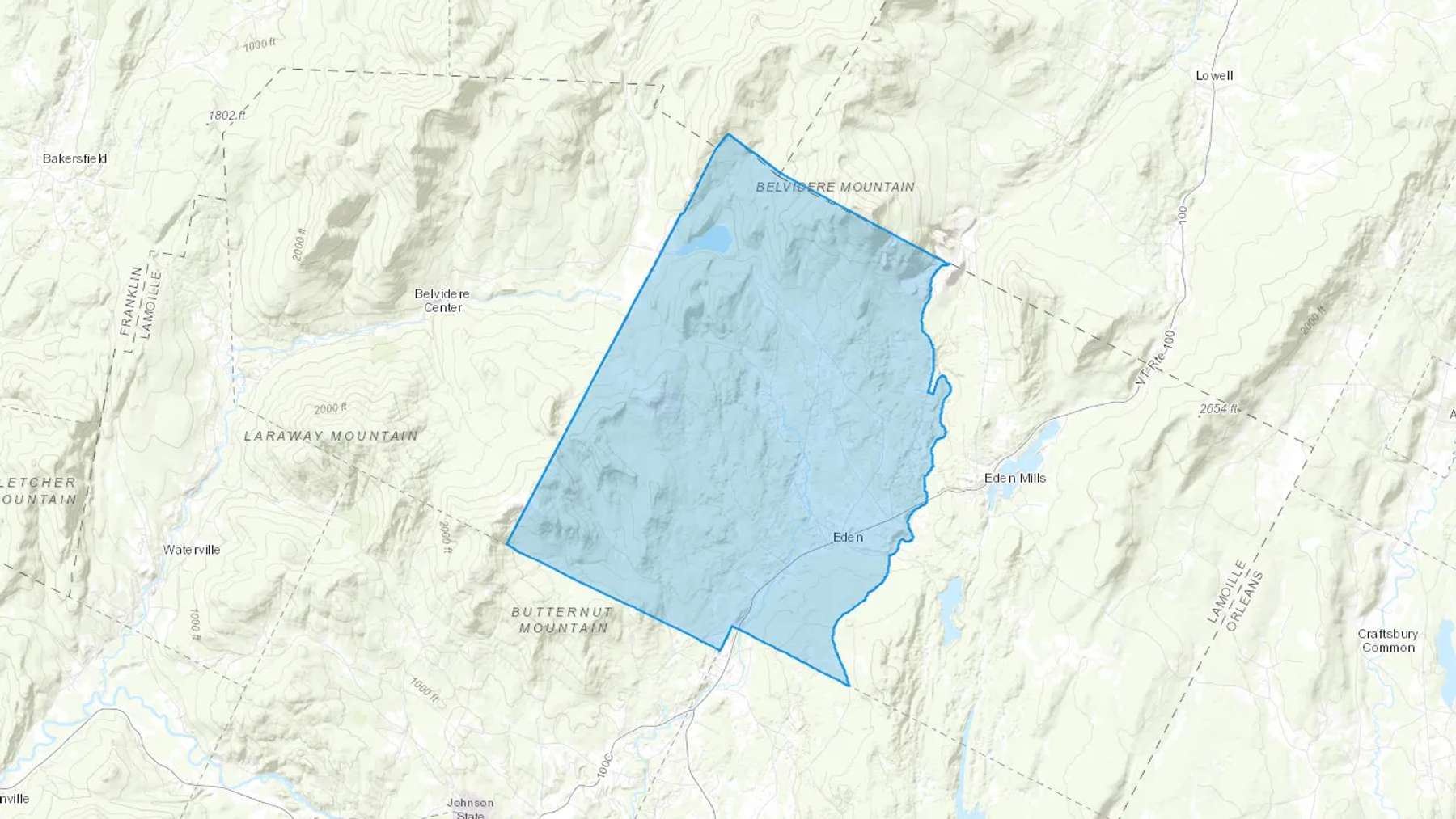 Eden, VT Cash heating Oil delivery map Map of the COD Fuel Oil delivery service area for Eden, VT