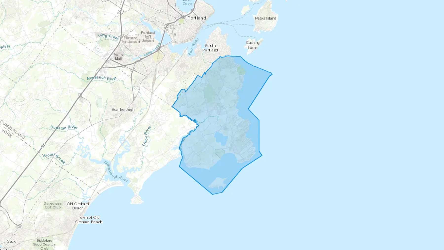 Cape Elizabeth, ME Cash heating Oil delivery map Map of the COD Fuel Oil delivery service area for Cape Elizabeth, ME