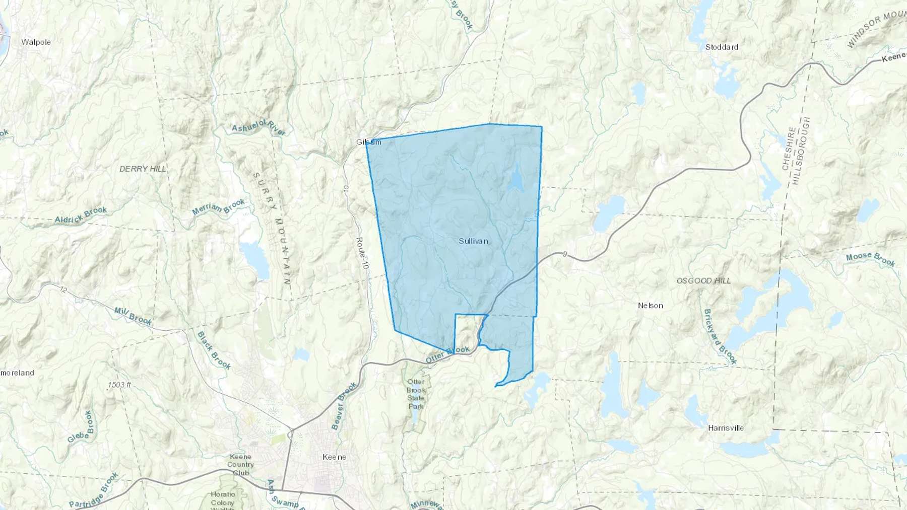 Sullivan, NH Cash heating Oil delivery map Map of the COD Fuel Oil delivery service area for Sullivan, NH