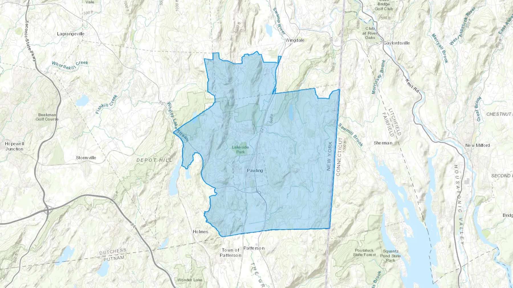 Pawling, NY Cash heating Oil delivery map Map of the COD Fuel Oil delivery service area for Pawling, NY