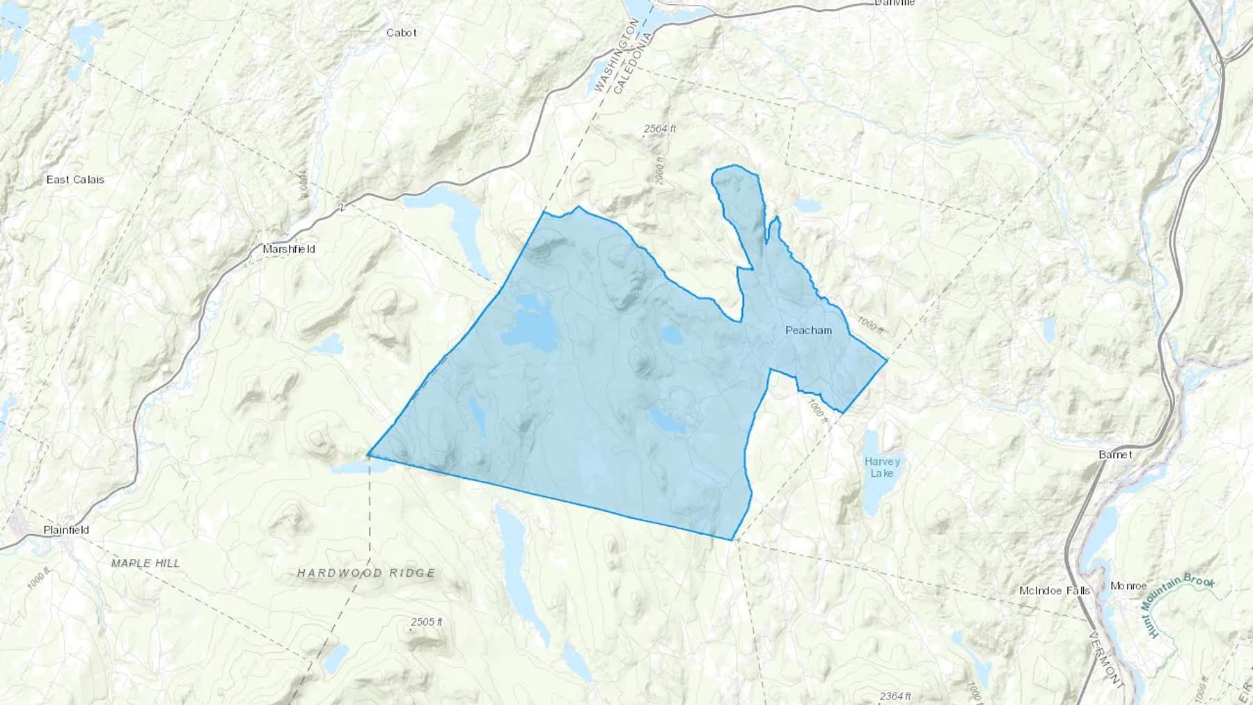 Peacham, VT Cash heating Oil delivery map Map of the COD Fuel Oil delivery service area for Peacham, VT
