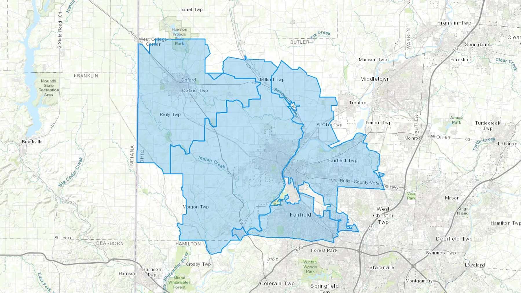 Hamilton, OH Cash heating Oil delivery map Map of the COD Fuel Oil delivery service area for Hamilton, OH