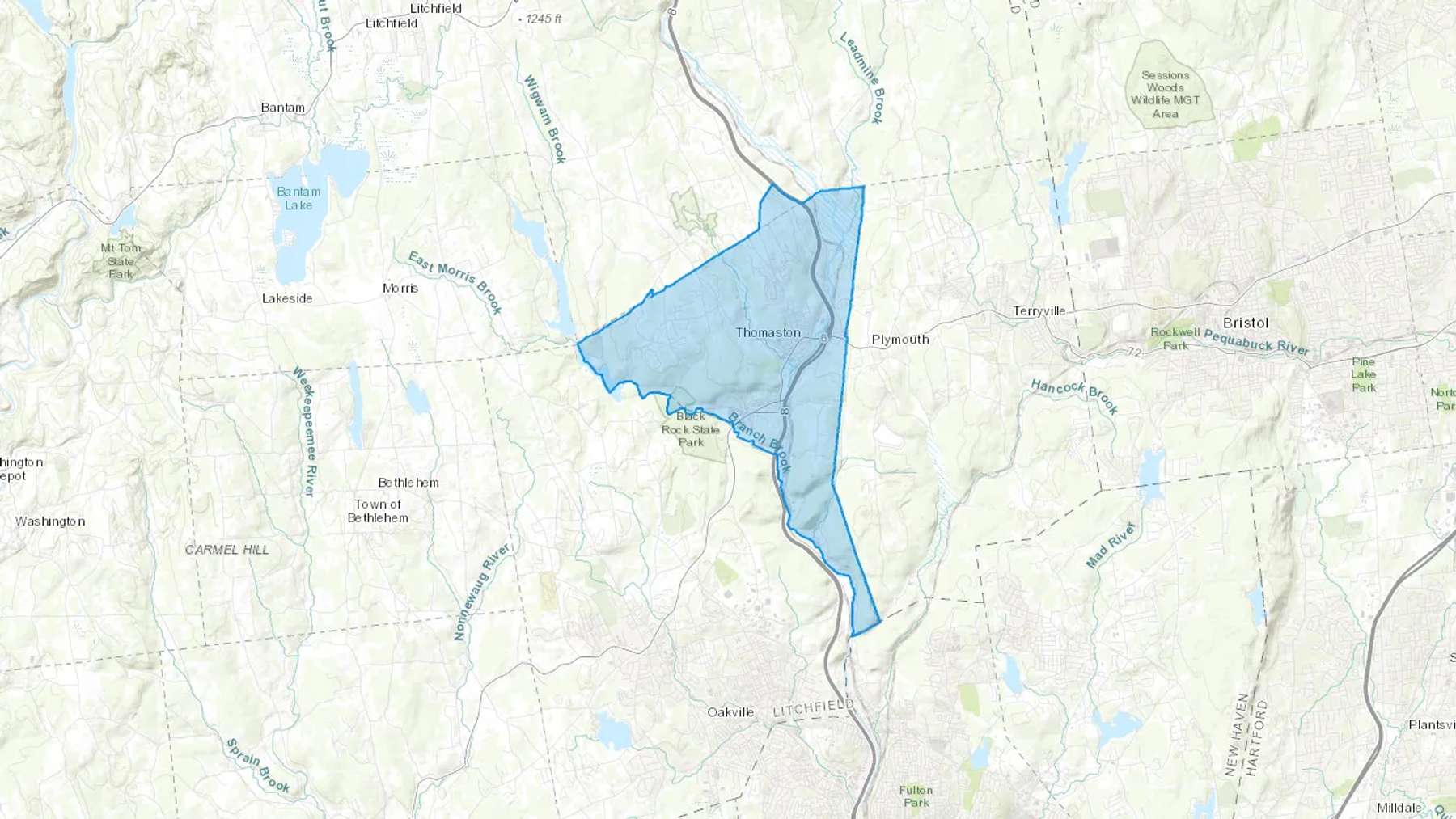 Thomaston, CT Cash heating Oil delivery map Map of the COD Fuel Oil delivery service area for Thomaston, CT