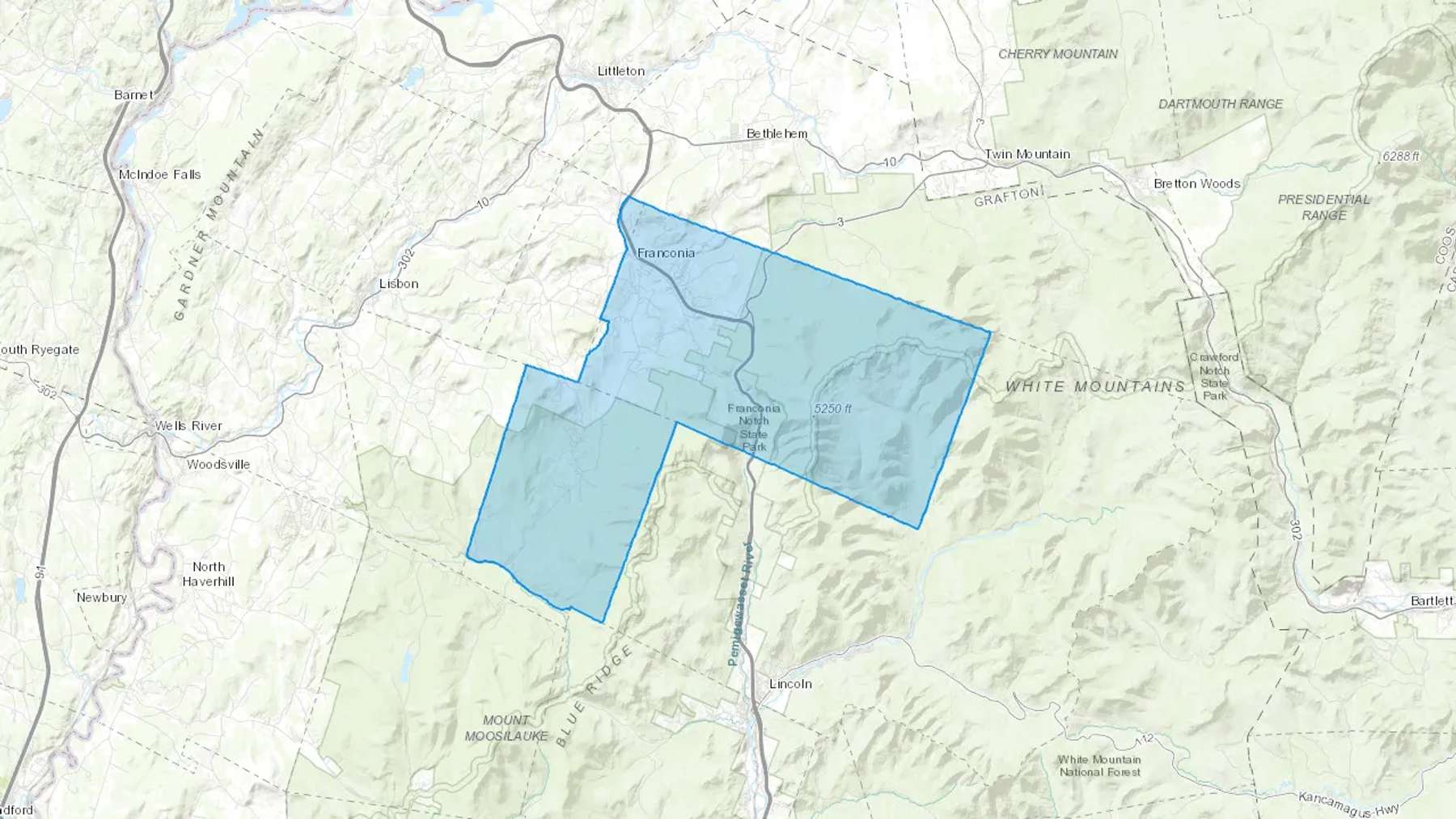 Franconia, NH Cash heating Oil delivery map Map of the COD Fuel Oil delivery service area for Franconia, NH