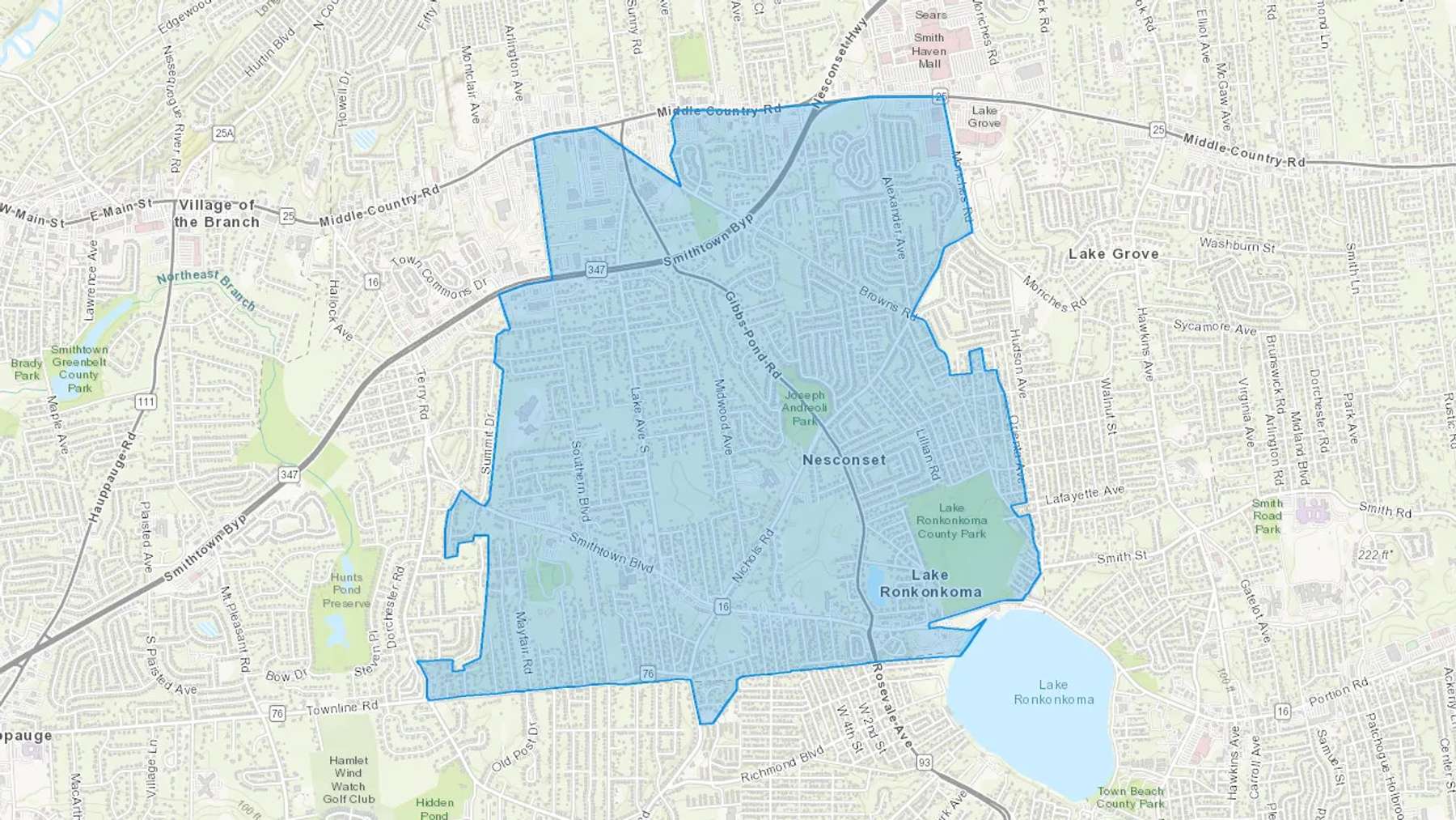 Nesconset, NY Cash heating Oil delivery map Map of the COD Fuel Oil delivery service area for Nesconset, NY