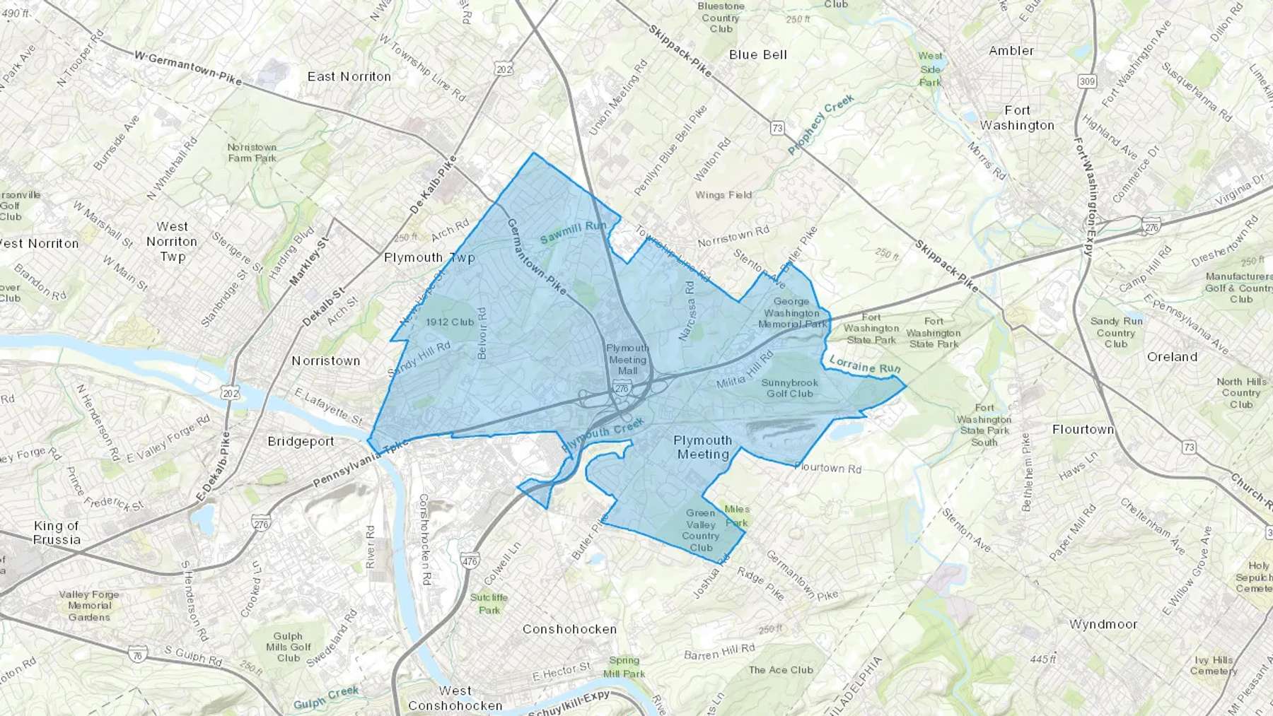 Plymouth Meeting, PA Cash heating Oil delivery map Map of the COD Fuel Oil delivery service area for Plymouth Meeting, PA