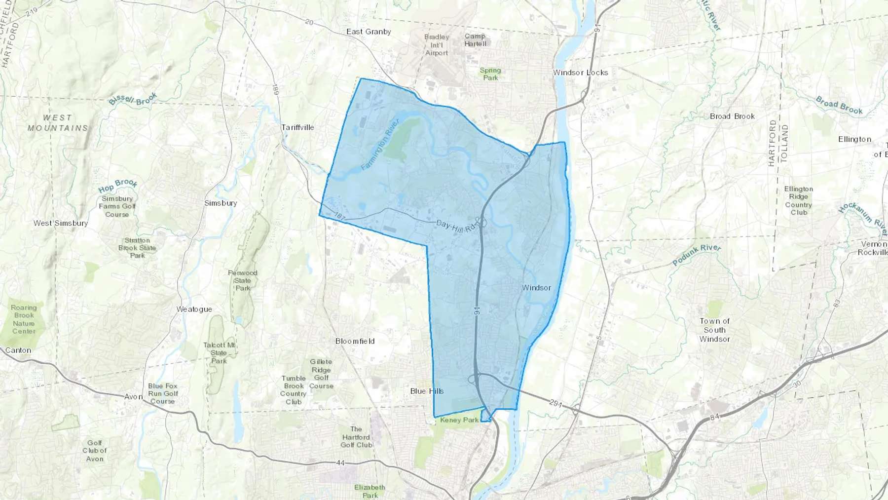 Windsor, CT Cash heating Oil delivery map Map of the COD Fuel Oil delivery service area for Windsor, CT