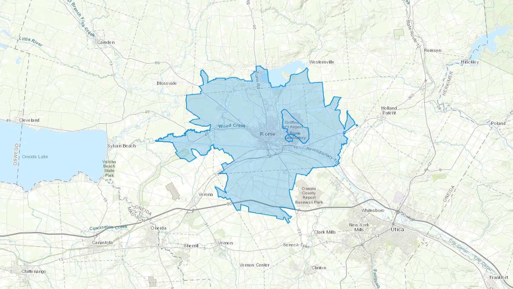 Rome, NY Cash heating Oil delivery map Map of the COD Fuel Oil delivery service area for Rome, NY