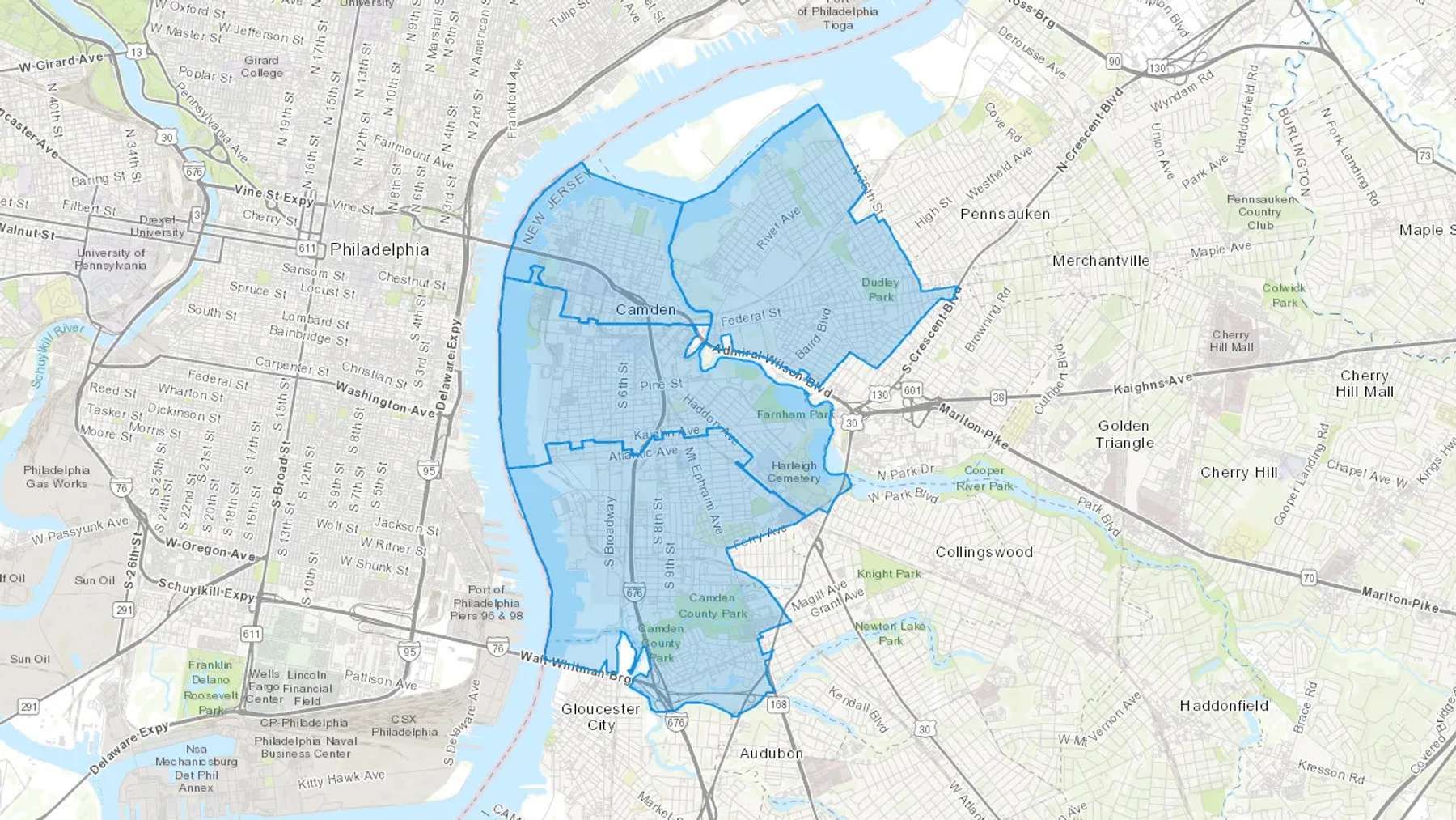 Camden, NJ Cash heating Oil delivery map Map of the COD Fuel Oil delivery service area for Camden, NJ