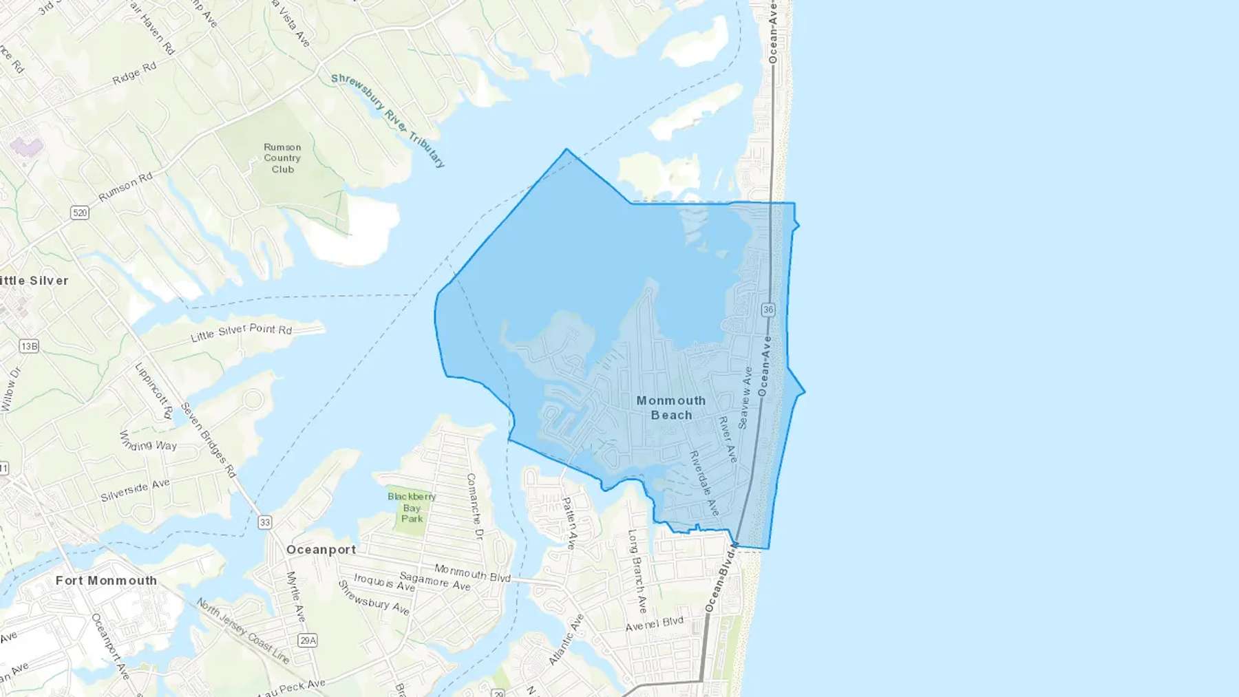 Monmouth Beach, NJ Cash heating Oil delivery map Map of the COD Fuel Oil delivery service area for Monmouth Beach, NJ
