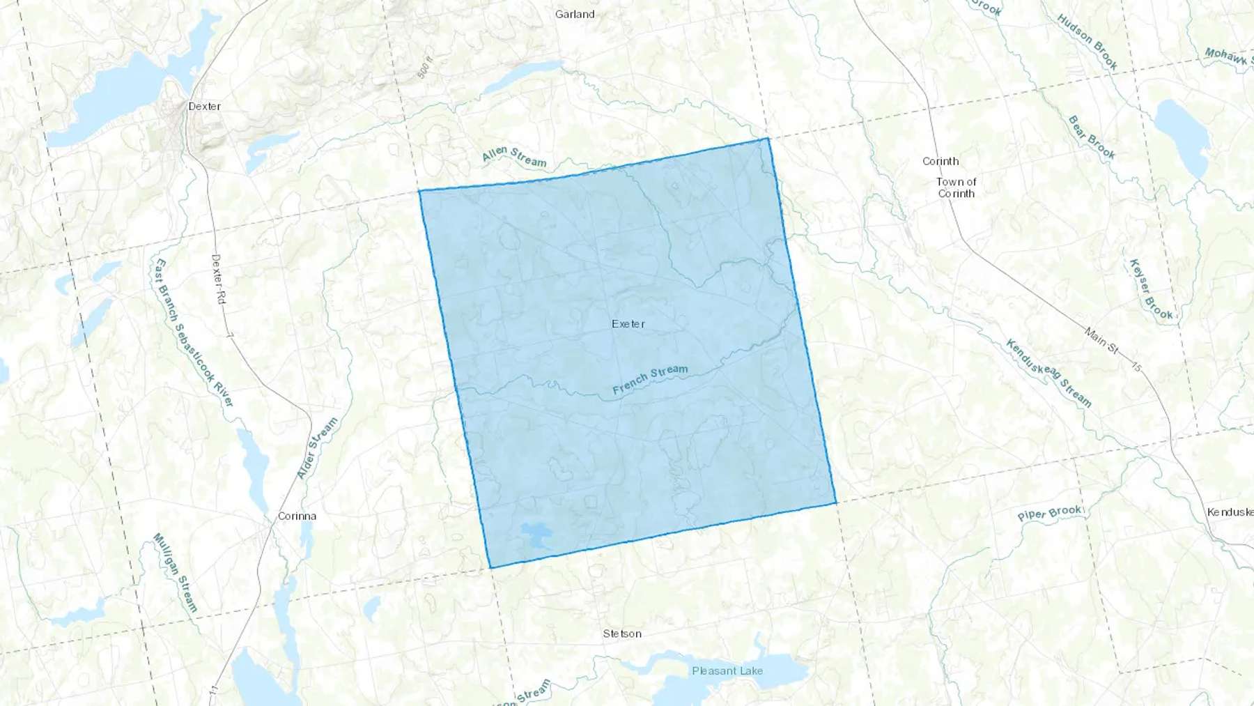 Exeter, ME Cash heating Oil delivery map Map of the COD Fuel Oil delivery service area for Exeter, ME