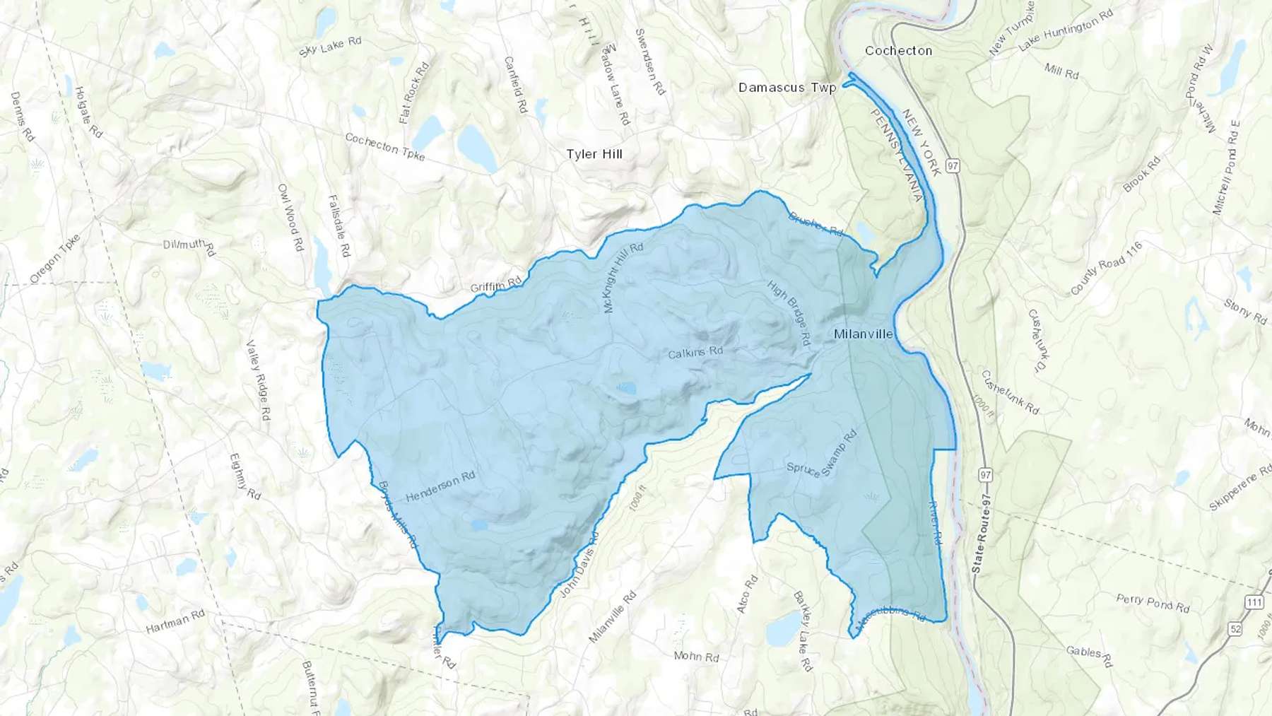 Milanville, PA Cash heating Oil delivery map Map of the COD Fuel Oil delivery service area for Milanville, PA