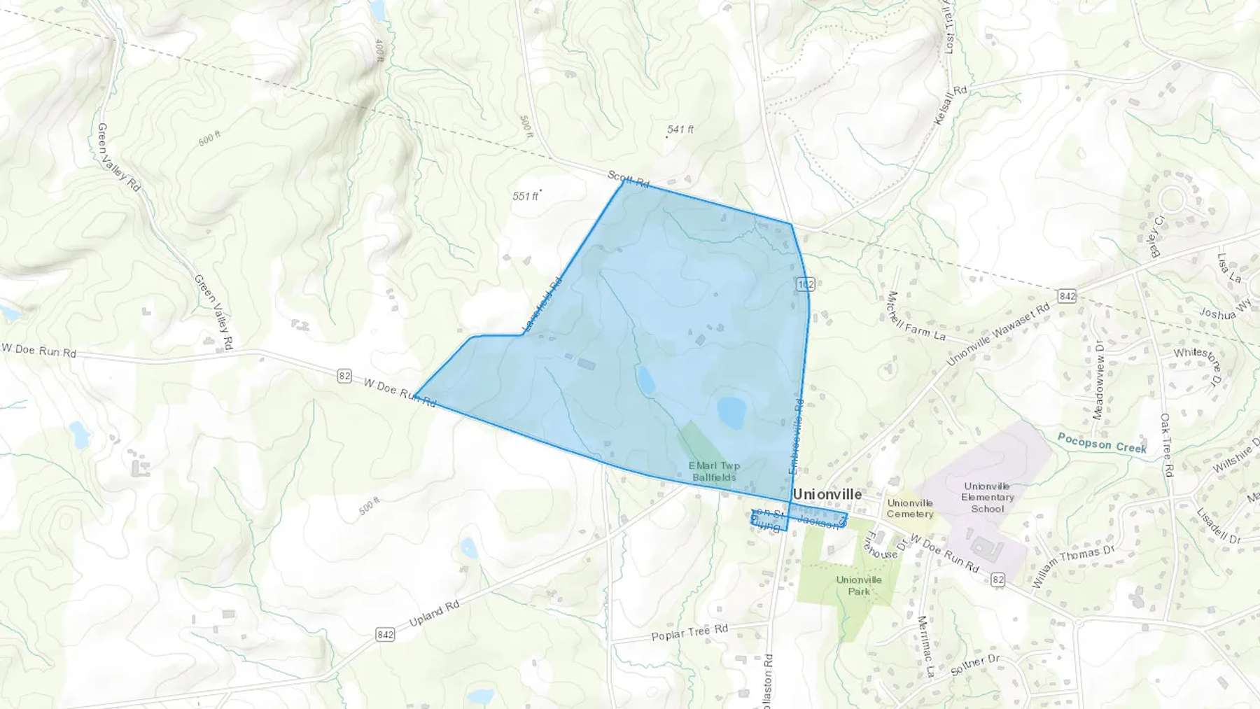 Unionville, PA Cash heating Oil delivery map Map of the COD Fuel Oil delivery service area for Unionville, PA