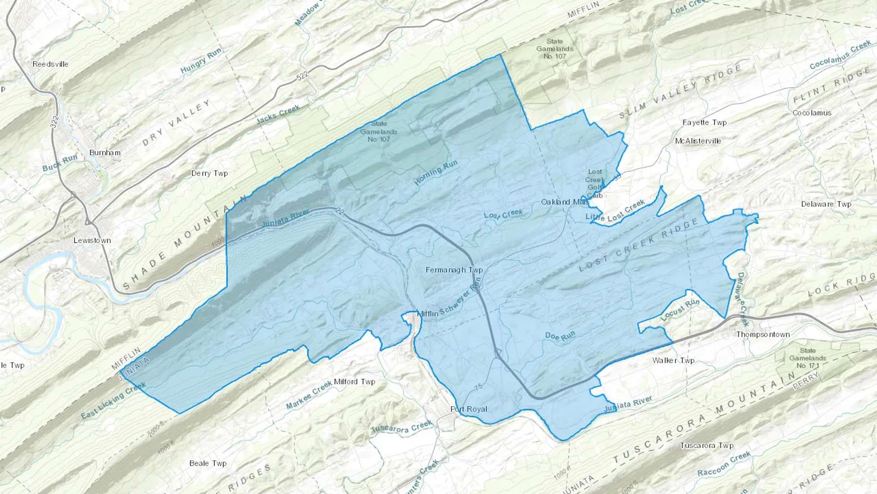 Mifflintown, PA Cash heating Oil delivery map Map of the COD Fuel Oil delivery service area for Mifflintown, PA