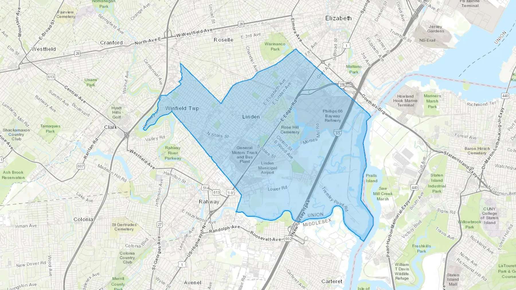 Linden, NJ Cash heating Oil delivery map Map of the COD Fuel Oil delivery service area for Linden, NJ