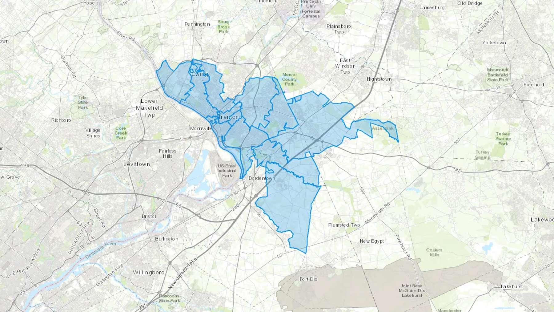 Trenton, NJ Cash heating Oil delivery map Map of the COD Fuel Oil delivery service area for Trenton, NJ