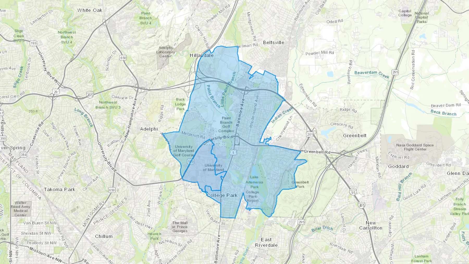 College Park, MD Cash heating Oil delivery map Map of the COD Fuel Oil delivery service area for College Park, MD