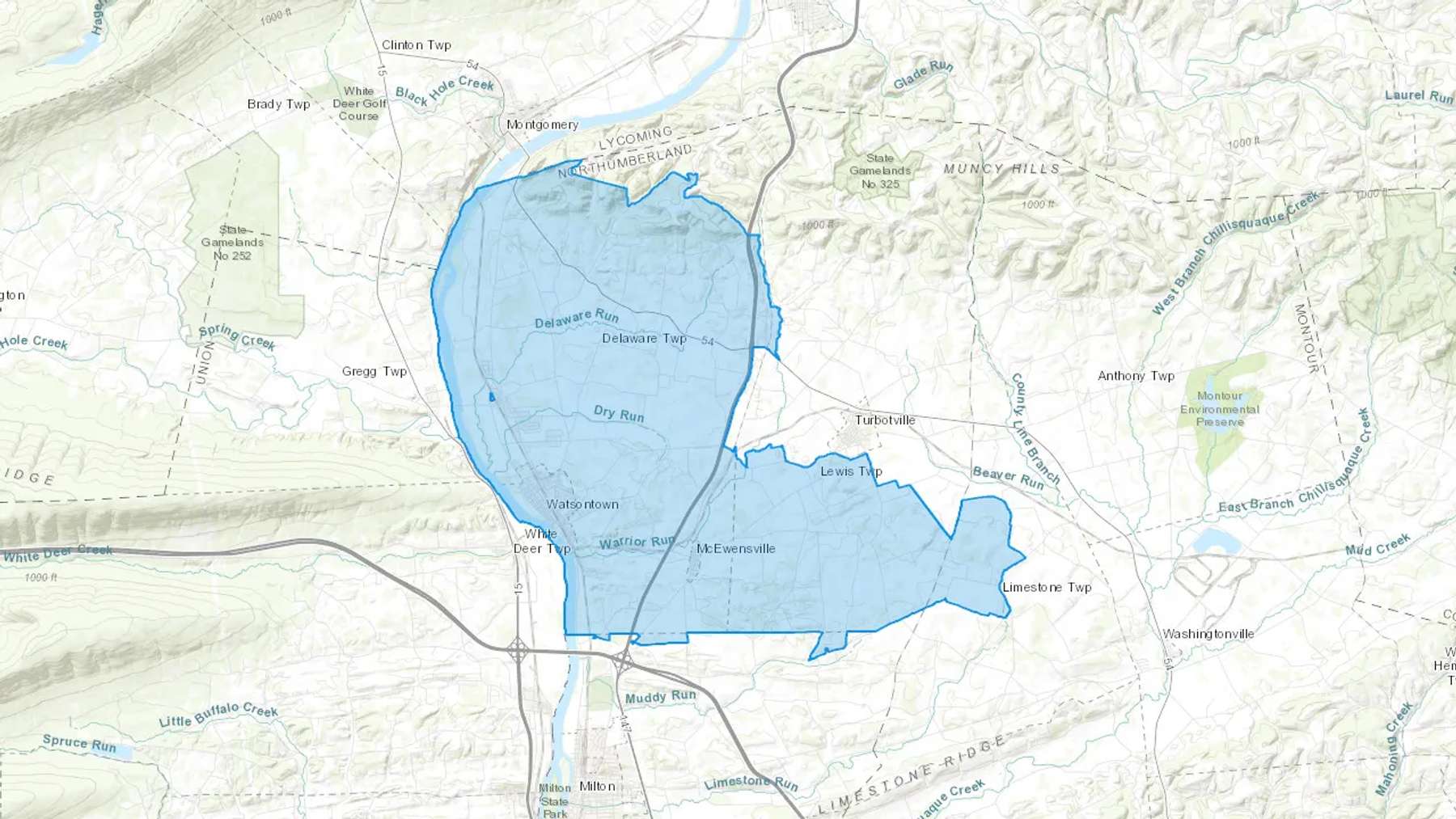 Watsontown, PA Cash heating Oil delivery map Map of the COD Fuel Oil delivery service area for Watsontown, PA