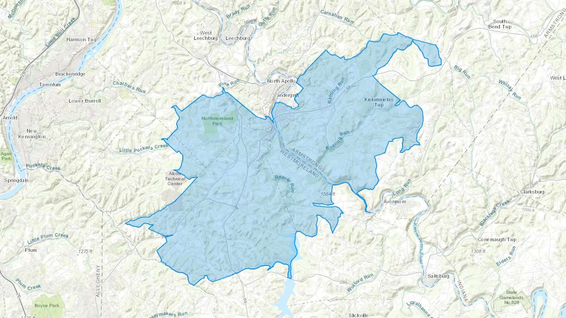 Apollo, PA Cash heating Oil delivery map Map of the COD Fuel Oil delivery service area for Apollo, PA