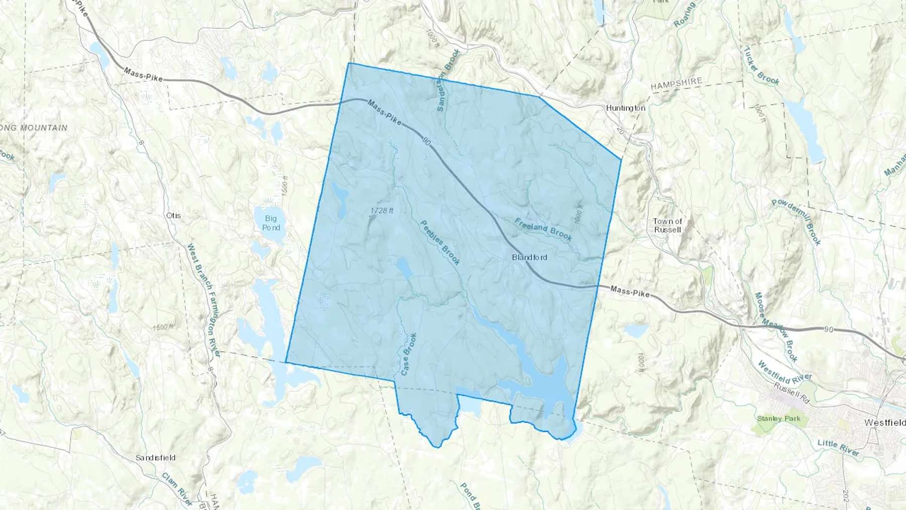 Blandford, MA Cash heating Oil delivery map Map of the COD Fuel Oil delivery service area for Blandford, MA