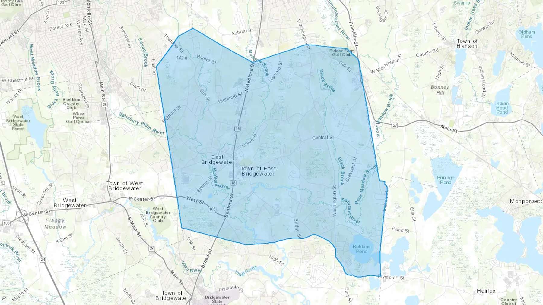 East Bridgewater, MA Cash heating Oil delivery map Map of the COD Fuel Oil delivery service area for East Bridgewater, MA