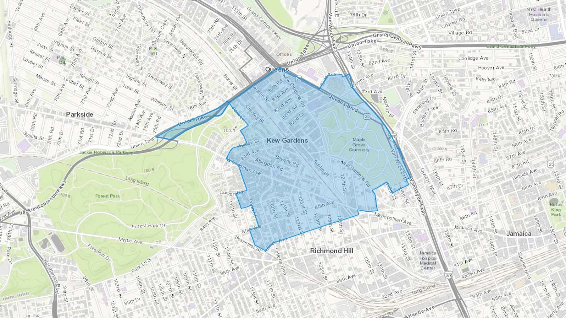 Kew Gardens, NY Cash heating Oil delivery map Map of the COD Fuel Oil delivery service area for Kew Gardens, NY