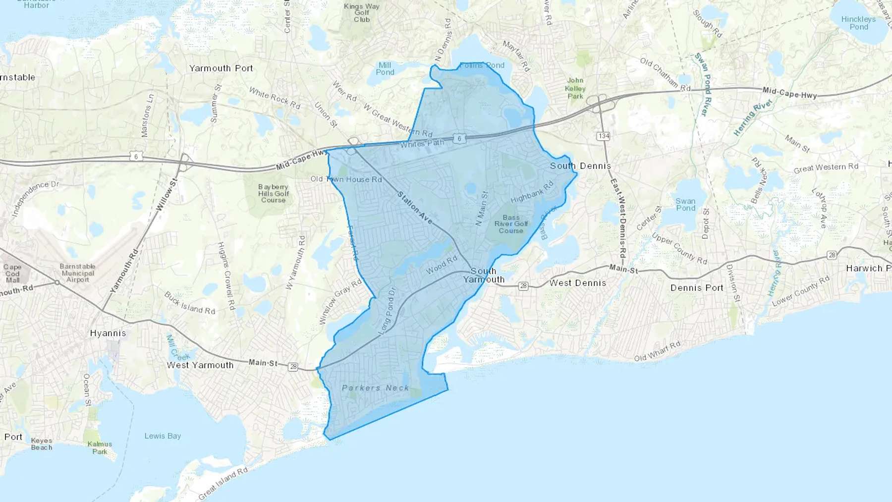 South Yarmouth, MA Cash heating Oil delivery map Map of the COD Fuel Oil delivery service area for South Yarmouth, MA
