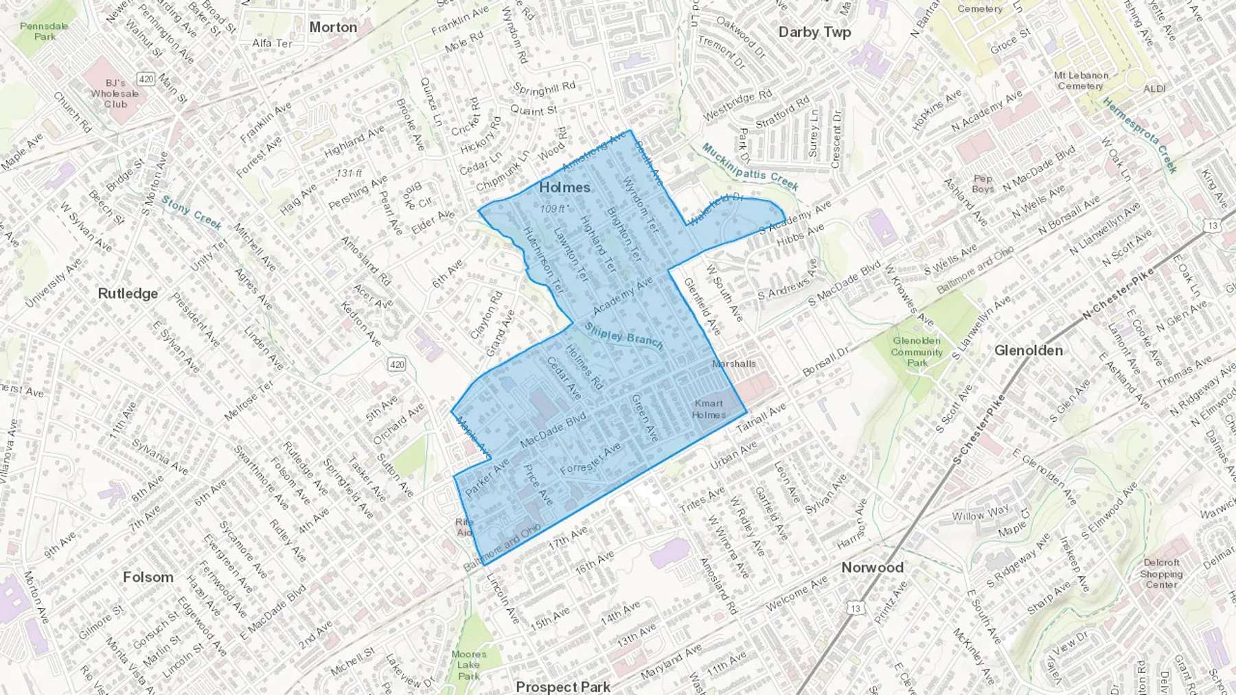 Holmes, PA Cash heating Oil delivery map Map of the COD Fuel Oil delivery service area for Holmes, PA