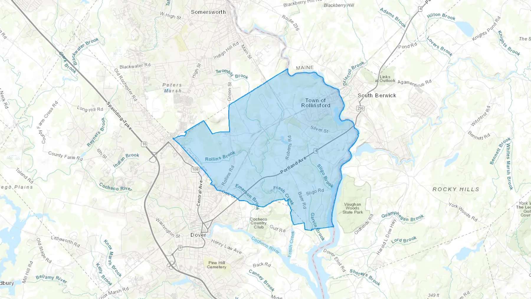 Rollinsford, NH Cash heating Oil delivery map Map of the COD Fuel Oil delivery service area for Rollinsford, NH