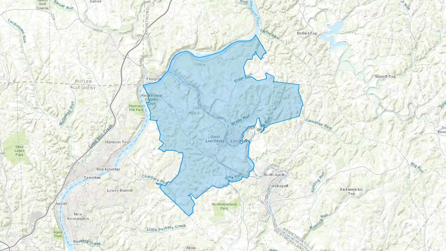 Leechburg, PA Cash heating Oil delivery map Map of the COD Fuel Oil delivery service area for Leechburg, PA